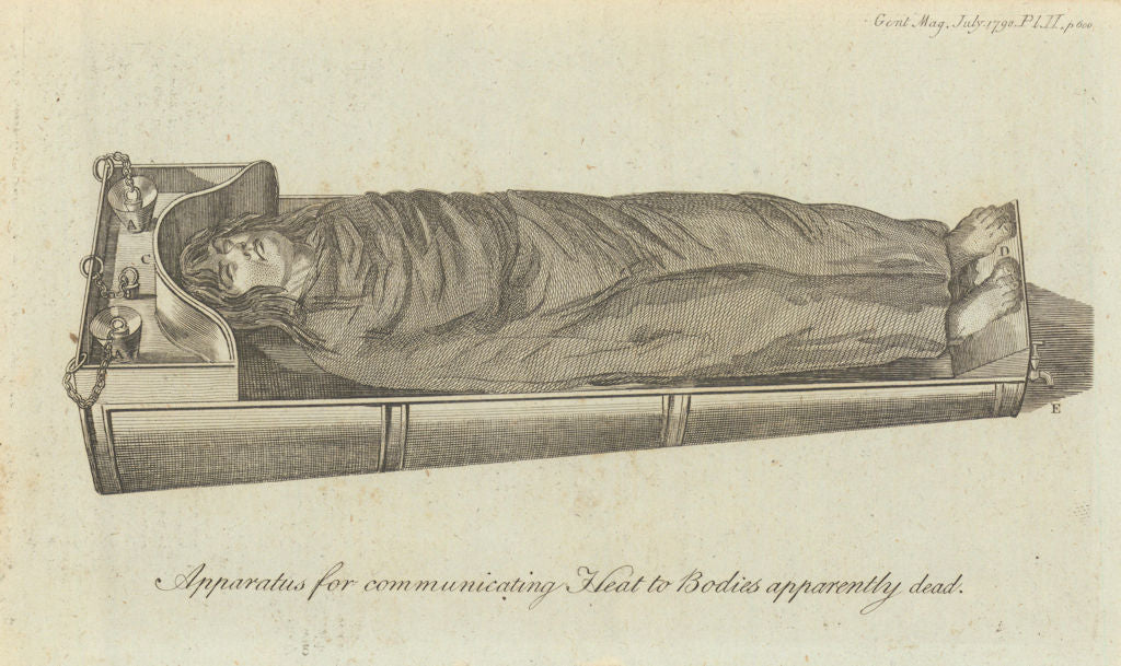 Hervey's Apparatus for communicating Heat to Bodies apparently dead 1790 print